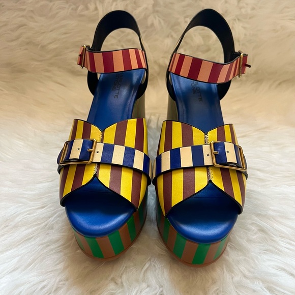 New! CHARLOTTE STONE Raf Chunky Platform Sandals in Stripe Multi - Picture 8 of 16